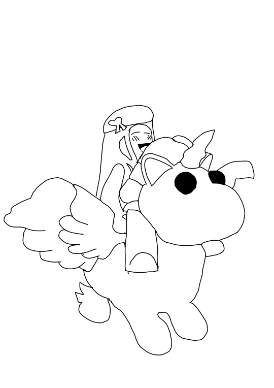Un coloriage d'un personnage Roblox qui monte sur une alicorn