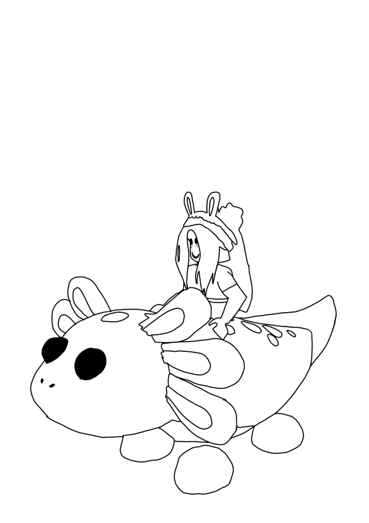 Un coloriage d'un personnage Roblox qui monte sur un axelotl
