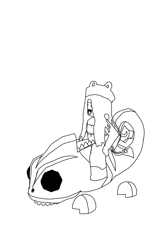 Un coloriage d'un personnage Roblox qui monte sur un Caméléon