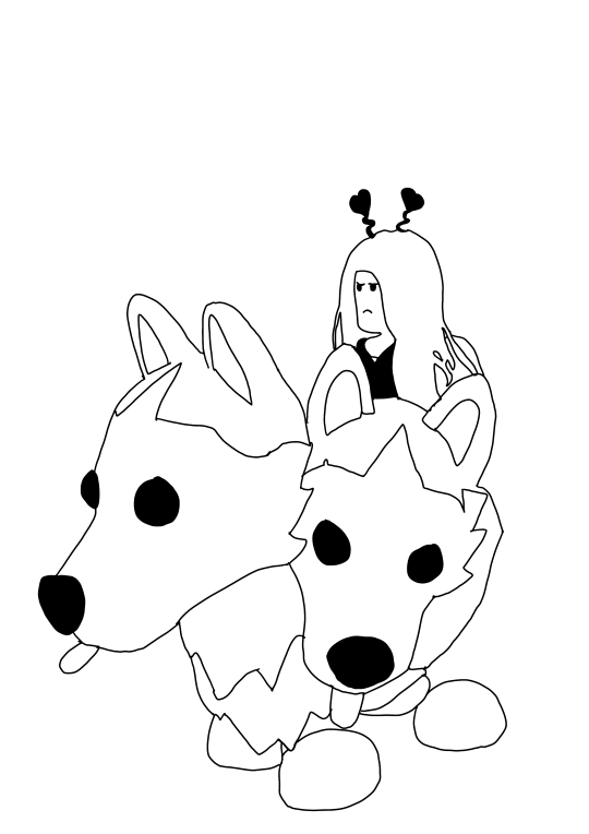 Un coloriage d'un personnage Roblox qui monte sur un cerberus