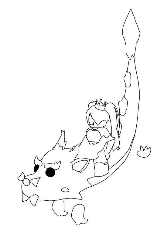 Un coloriage d'un personnage Roblox qui monte sur une frost furry