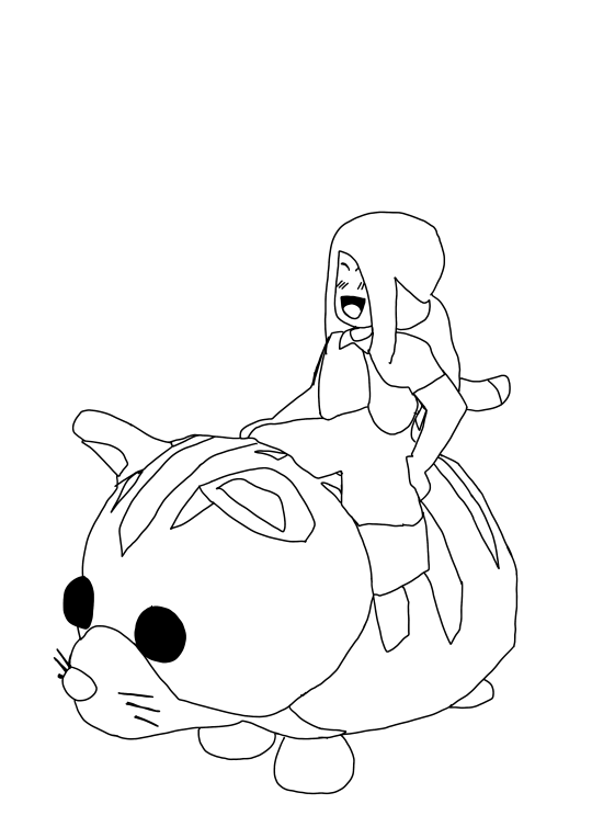 Un coloriage d'un personnage Roblox qui monte sur un ginger-cat