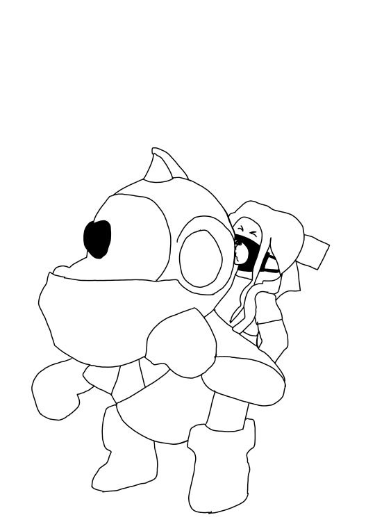 Un coloriage d'un personnage Roblox qui monte sur un singe ninja