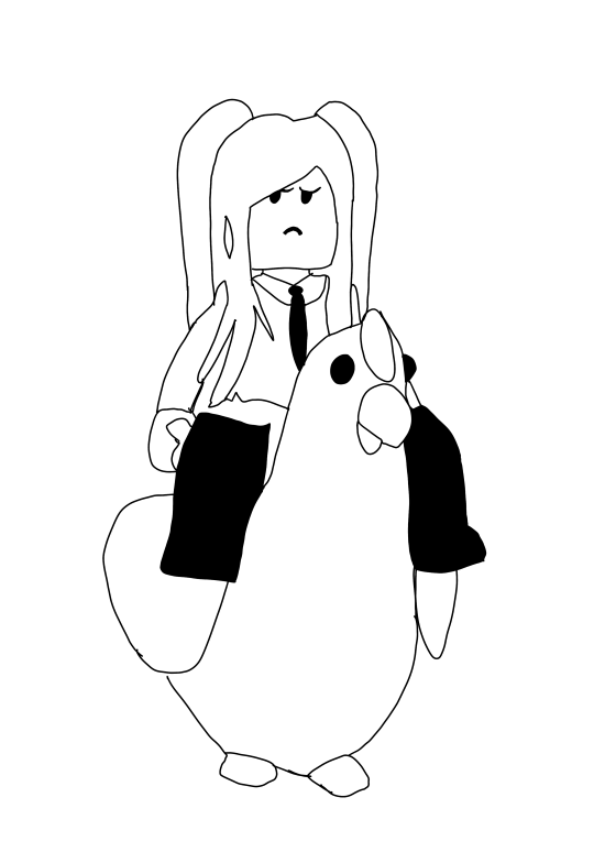 Un coloriage d'un personnage Roblox qui monte sur une poule