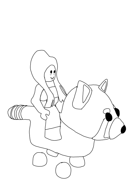 Un coloriage d'un personnage Roblox qui monte sur un panda-roux