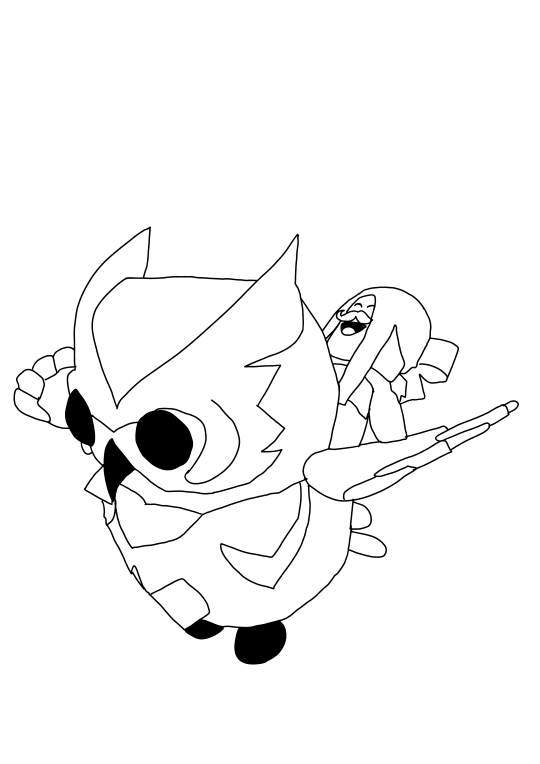 Un coloriage d'un personnage Roblox qui monte sur une licorne