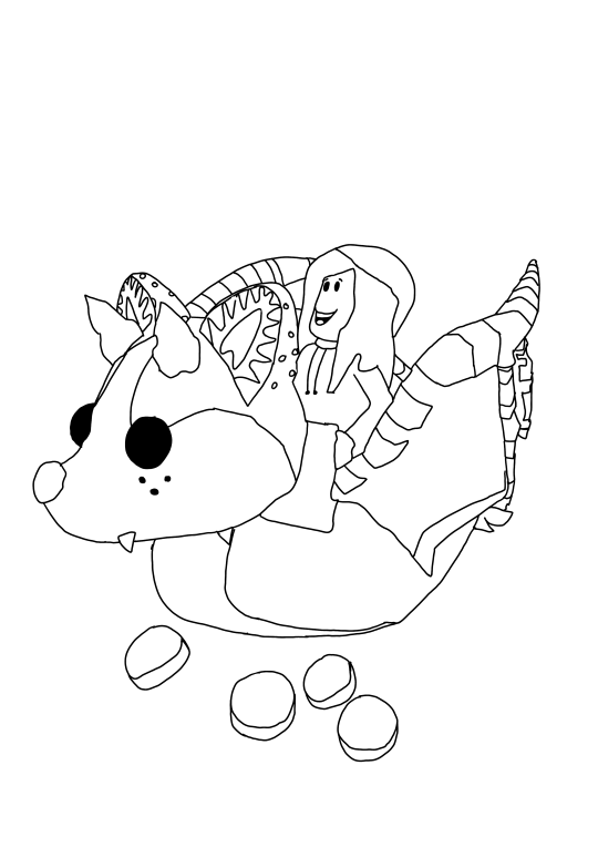 Un coloriage d'un personnage Roblox qui monte sur un Strawberry-shortcake-batdragon