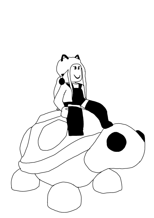Un coloriage d'un personnage Roblox qui monte sur une Tortue