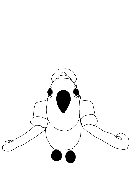 Un coloriage d'un personnage Roblox qui monte sur un Oiseau tropical blanc