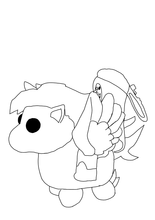 Un coloriage d'un personnage Roblox qui monte sur un winged-horse
